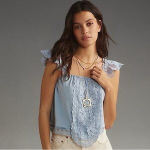 NWT Anthropologie TINY DAPHNE LACE blue TANK. Size XL